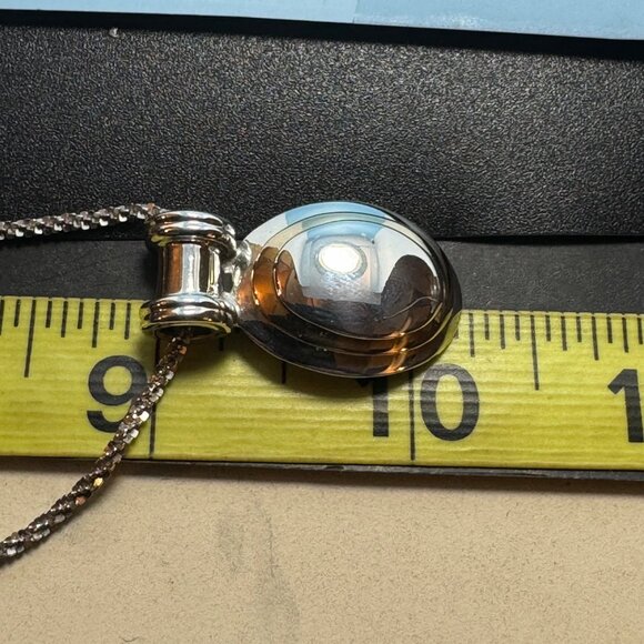 Oval Two Tone Statement Slide Pendant Textured Round Fancy Link Chain 16'' Long - Picture 6 of 10